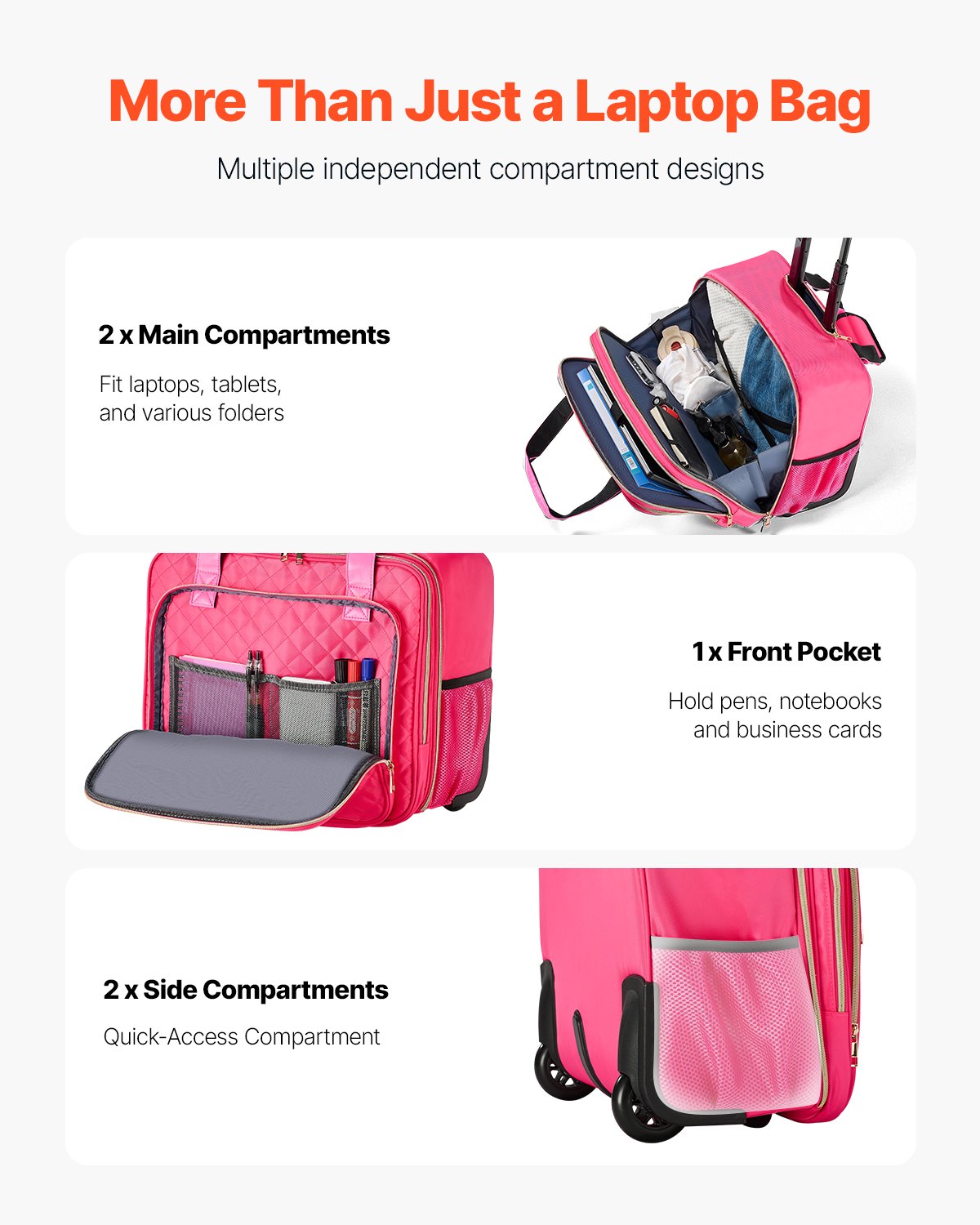 Rolling Laptop Bag, Fits Up to 17.3 Inch Laptop, Wheeled Briefcase, Roller Computer Tote Bag with 2 Fixed V952-LGSTDNB173INCR54MV0