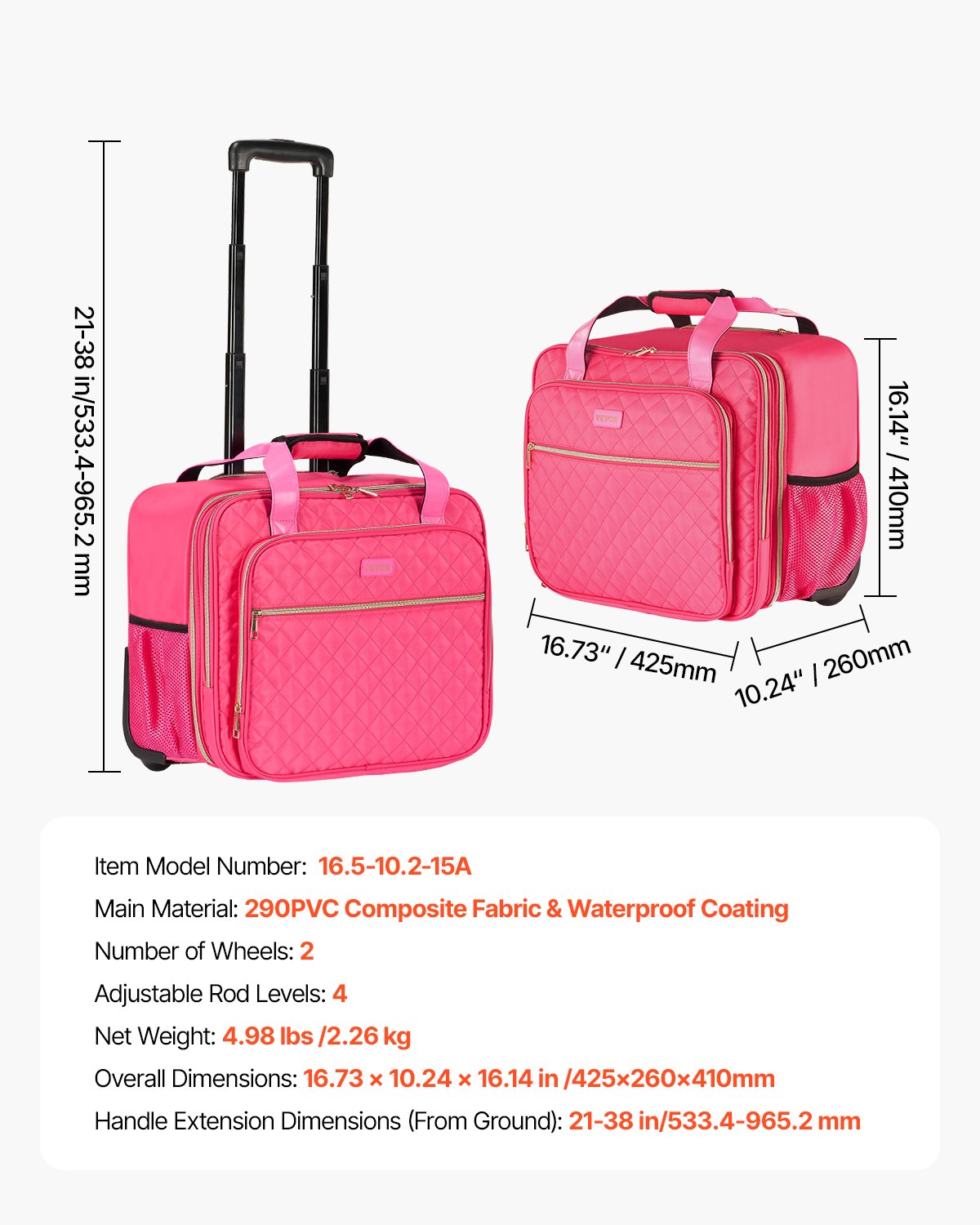 Rolling Laptop Bag, Fits Up to 17.3 Inch Laptop, Wheeled Briefcase, Roller Computer Tote Bag with 2 Fixed V952-LGSTDNB173INCR54MV0