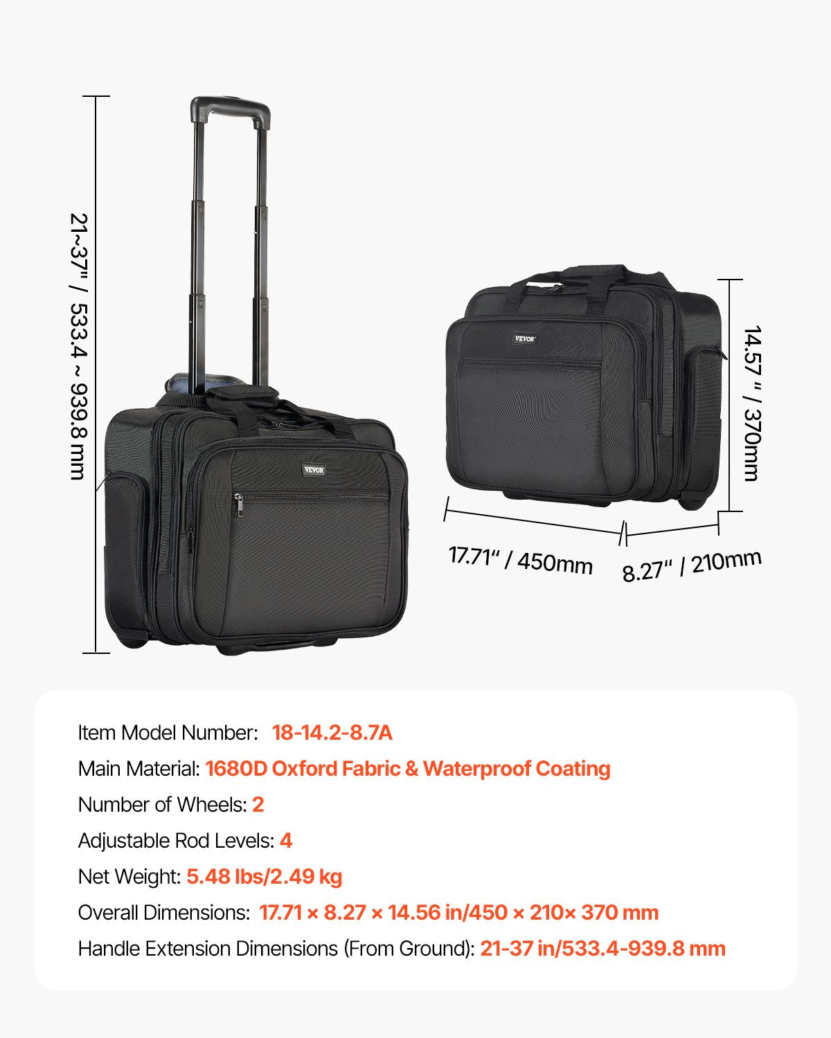 Rolling Laptop Bag 43.94 cm Wheeled Computer Bag for Women & Men Black V952-LGSTDNB173INKNMLTV0