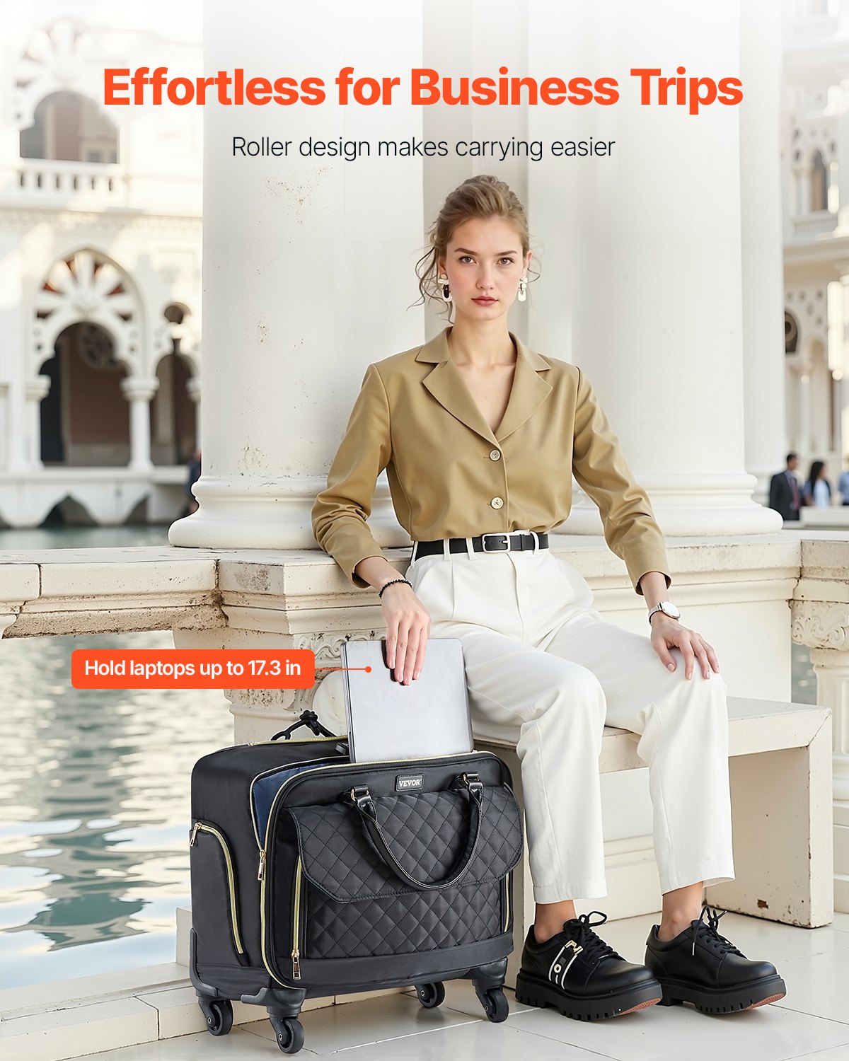 Rolling Laptop Bag, Fits Up to 17.3 Inch Laptop, Wheeled Briefcase, Roller Computer Tote Bag with 4 Spinner V952-LGSTDNB173INYPT18V0