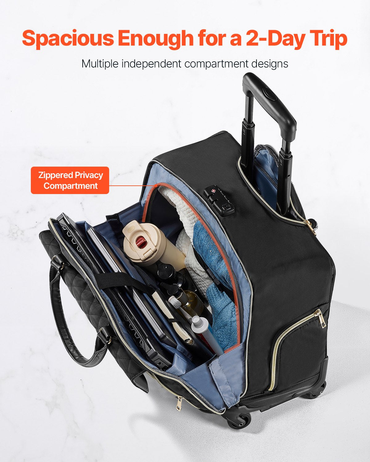 Rolling Laptop Bag, Fits Up to 17.3 Inch Laptop, Wheeled Briefcase, Roller Computer Tote Bag with 4 Spinner V952-LGSTDNB173INYPT18V0