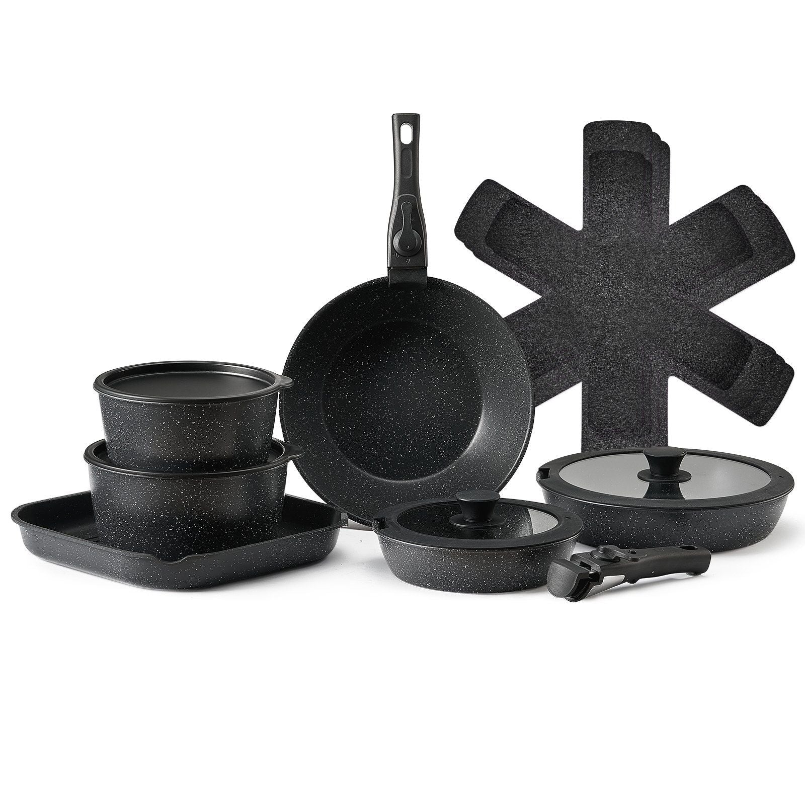 17 Piece Pots and Pans Set, Granite Nonstick Detachable Handle Cookware, Space Saving Induction Cookwares, V952-LGTZLGKCSB6GQBCKJV0