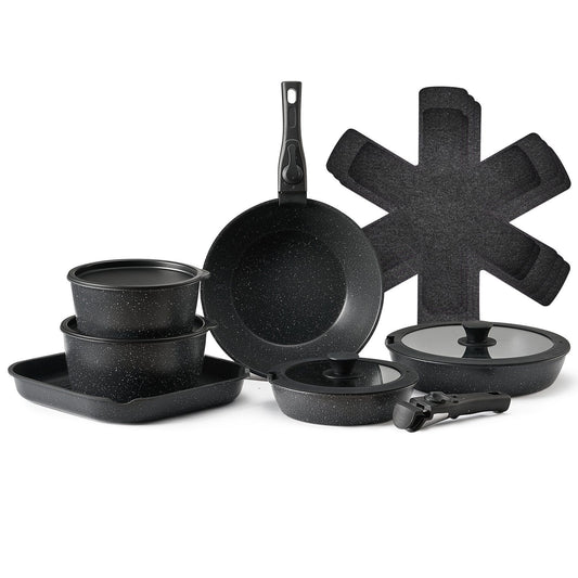 17 Piece Pots and Pans Set, Granite Nonstick Detachable Handle Cookware, Space Saving Induction Cookwares, V952-LGTZLGKCSB6GQBCKJV0