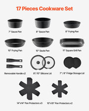 17 Piece Pots and Pans Set, Granite Nonstick Detachable Handle Cookware, Space Saving Induction Cookwares, V952-LGTZLGKCSB6GQBCKJV0