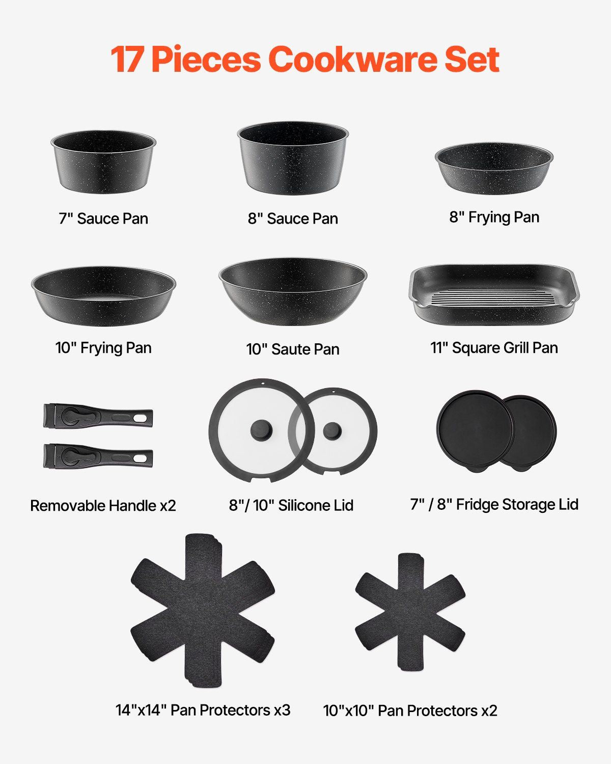 17 Piece Pots and Pans Set, Granite Nonstick Detachable Handle Cookware, Space Saving Induction Cookwares, V952-LGTZLGKCSB6GQBCKJV0