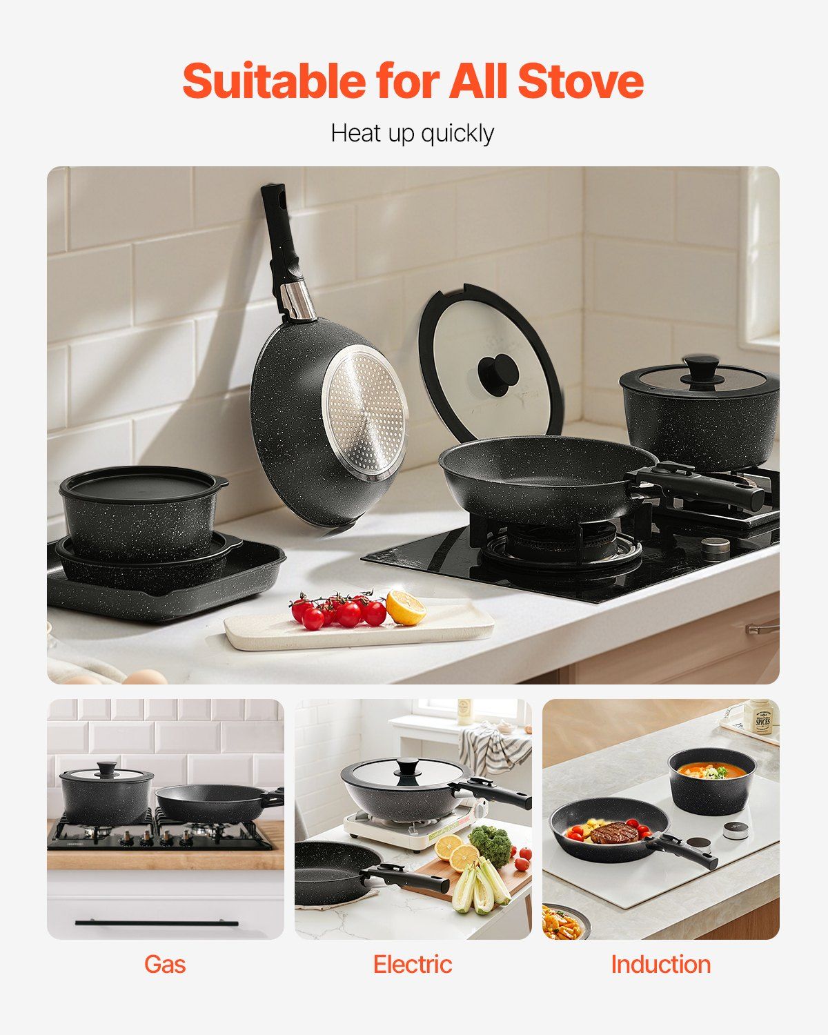 17 Piece Pots and Pans Set, Granite Nonstick Detachable Handle Cookware, Space Saving Induction Cookwares, V952-LGTZLGKCSB6GQBCKJV0