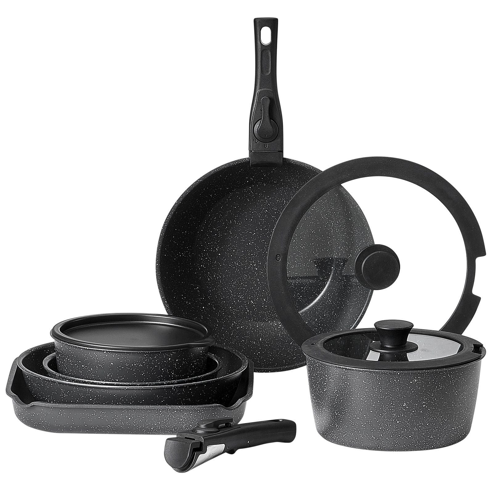 17 Piece Pots and Pans Set, Granite Nonstick Detachable Handle Cookware, Space Saving Induction Cookwares, V952-LGTZLGKCSB6GQBCKJV0