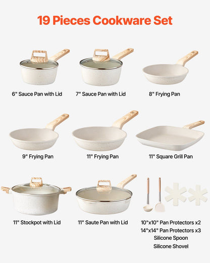 19 Piece Pots and Pans Set Nonstick, Granite Cookware Set, Induction Cookwares, Kitchen RV Cooking Sets with V952-LGTZLGTFLTCYHI1RRV0