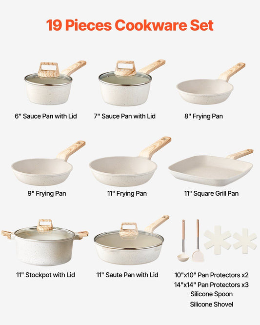 19 Piece Pots and Pans Set Nonstick, Granite Cookware Set, Induction Cookwares, Kitchen RV Cooking Sets with V952-LGTZLGTFLTCYHI1RRV0