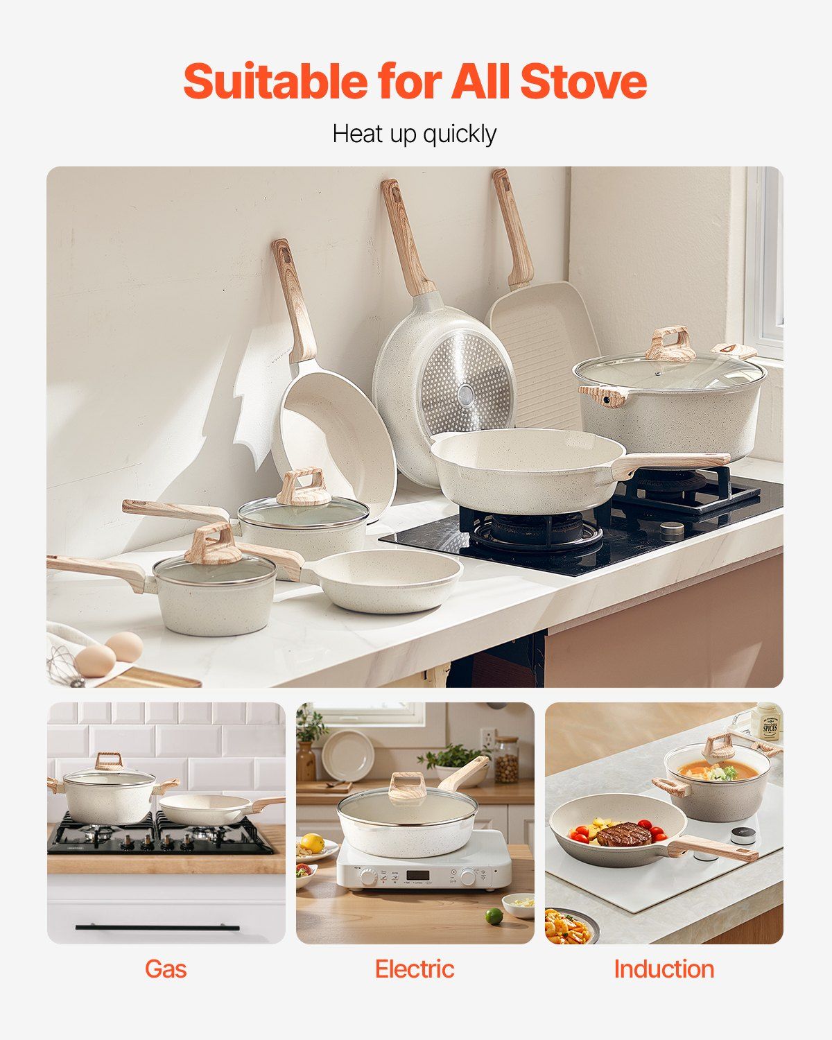 19 Piece Pots and Pans Set Nonstick, Granite Cookware Set, Induction Cookwares, Kitchen RV Cooking Sets with V952-LGTZLGTFLTCYHI1RRV0