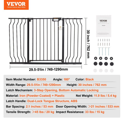 Baby Gate, 749-1346 mm Extra Wide, 762 mm High, Dog Gate for Stairs Doorways and House, Easy Step Walk Thru V952-LGXCWZLHS305EYXEKV0