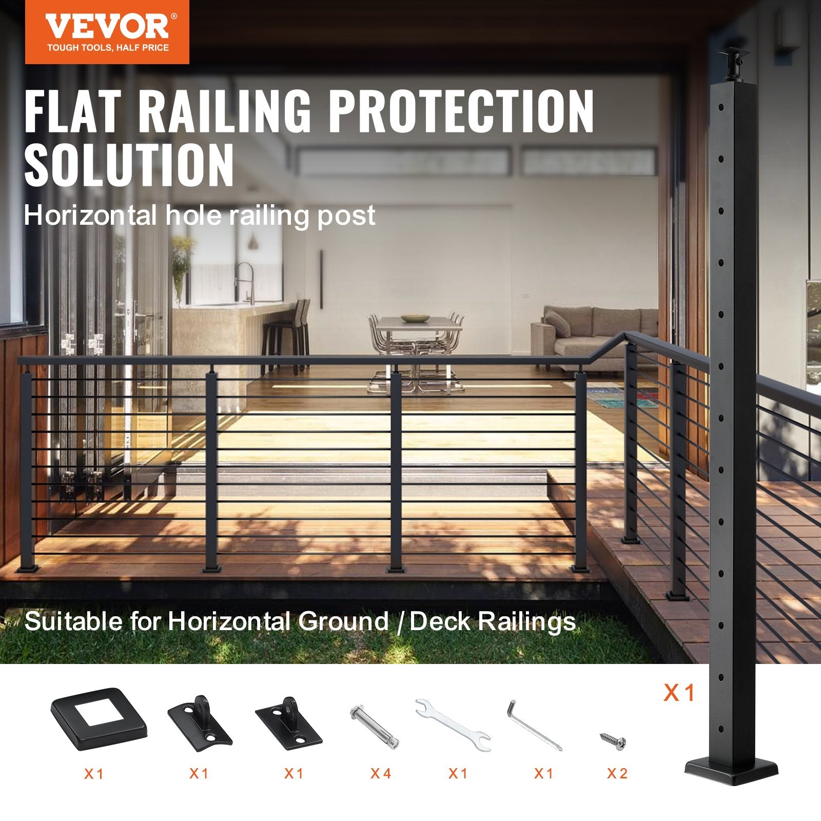 Cable Railing Post Level Deck Stair Post 42 x 1.97 x 1.97" Cable Handrail Post Stainless Steel Brushed V952-LGZHYK106.7555CQAV0