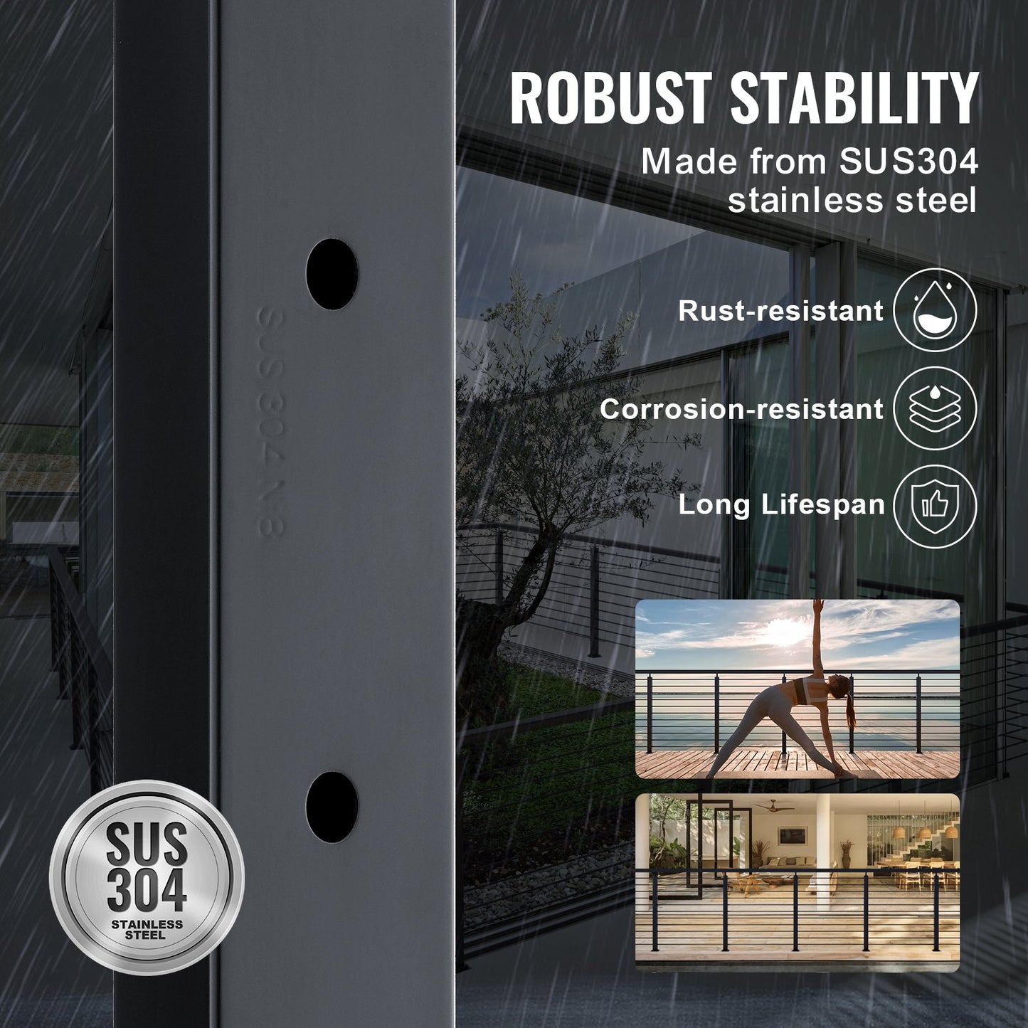 Cable Railing Post Level Deck Stair Post 42 x 1.97 x 1.97" Cable Handrail Post Stainless Steel Brushed V952-LGZHYK106.7555CQAV0