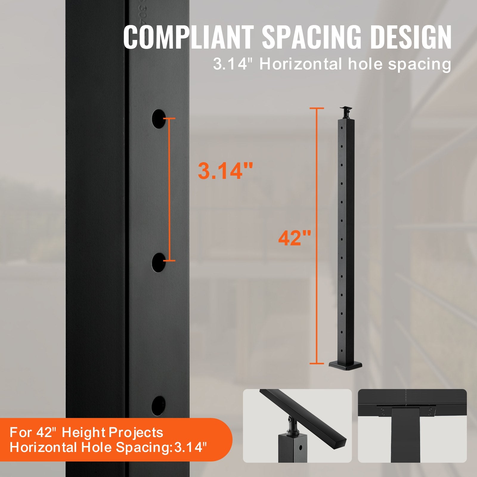 Cable Railing Post Level Deck Stair Post 42 x 1.97 x 1.97" Cable Handrail Post Stainless Steel Brushed V952-LGZHYK106.7555CQAV0