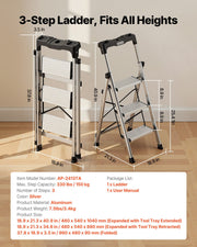 3 Step Ladder, Folding Step Stool with Wide Anti-Slip Pedal and Comfort Handgrip, 150 kg Capacity Portable V952-LHJBGTSB00002PVUB001V0