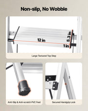 3 Step Ladder, Folding Step Stool with Wide Anti-Slip Pedal and Comfort Handgrip, 150 kg Capacity Portable V952-LHJBGTSB00002PVUB001V0