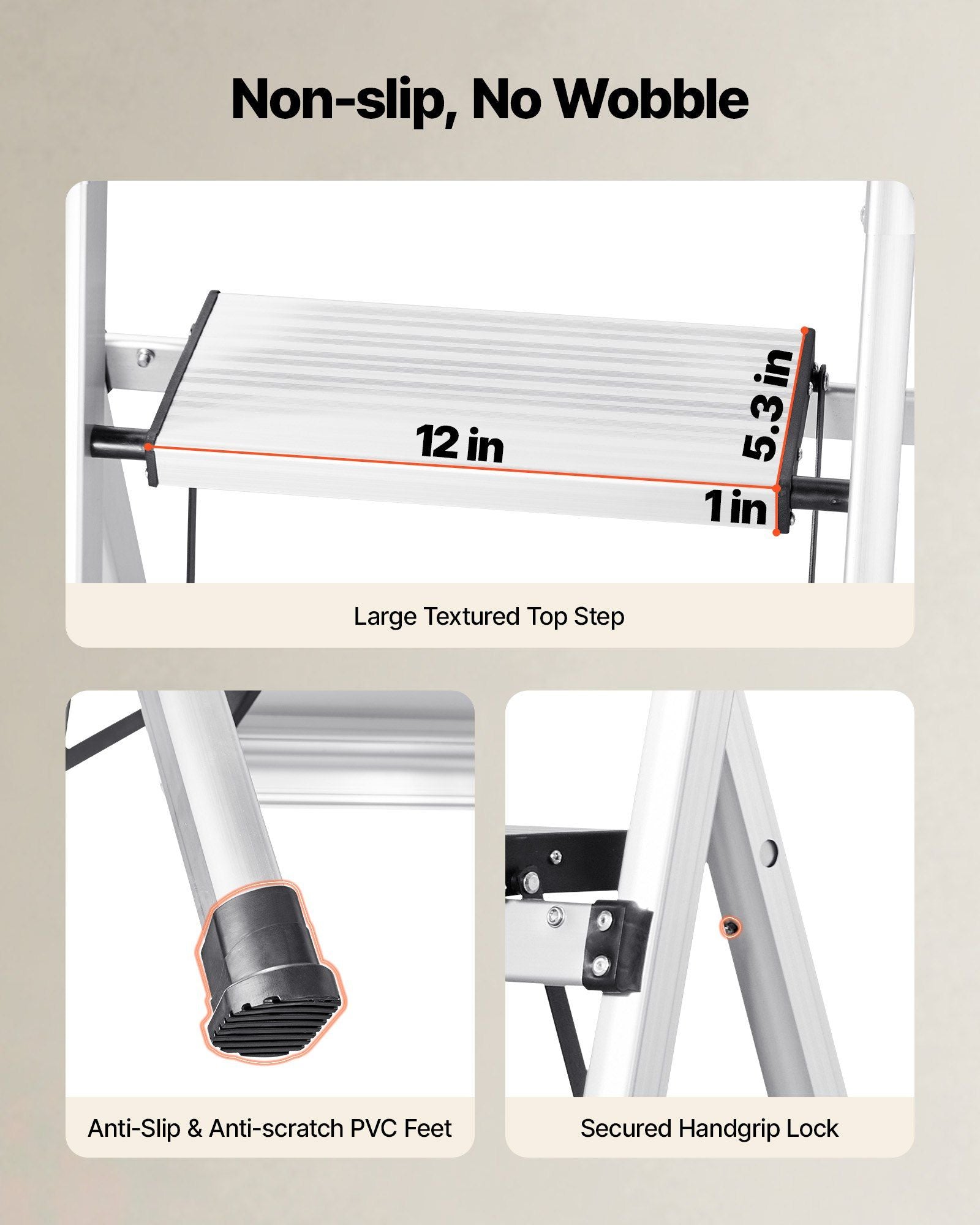 3 Step Ladder, Folding Step Stool with Wide Anti-Slip Pedal and Comfort Handgrip, 150 kg Capacity Portable V952-LHJBGTSB00002PVUB001V0