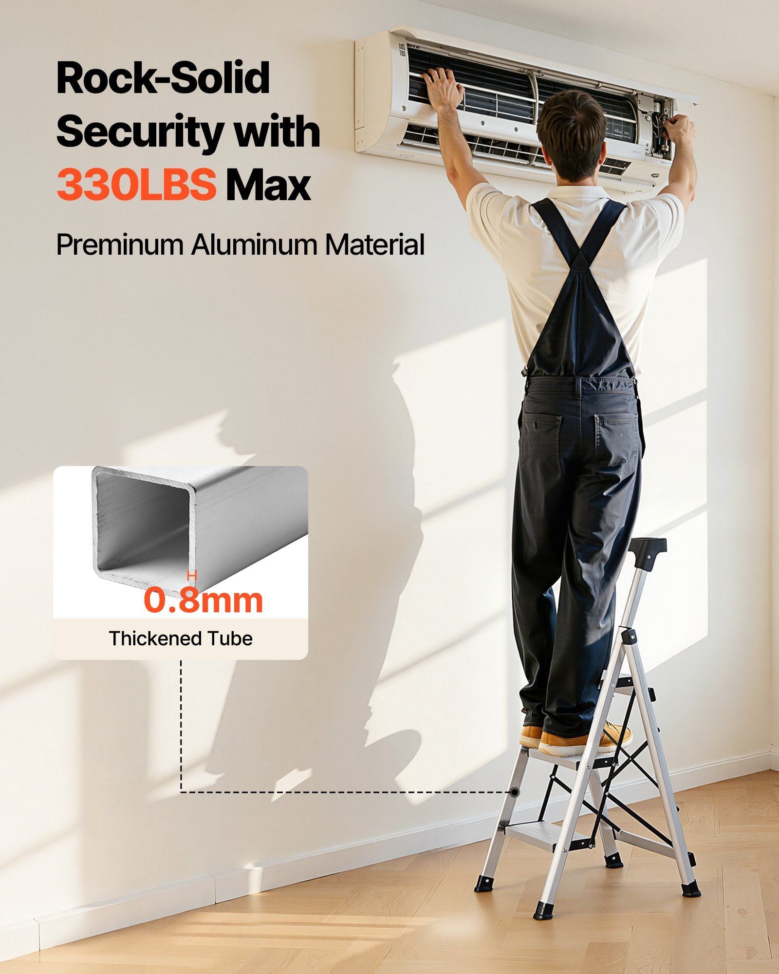 3 Step Ladder, Folding Step Stool with Wide Anti-Slip Pedal and Comfort Handgrip, 150 kg Capacity Portable V952-LHJBGTSB00002PVUB001V0