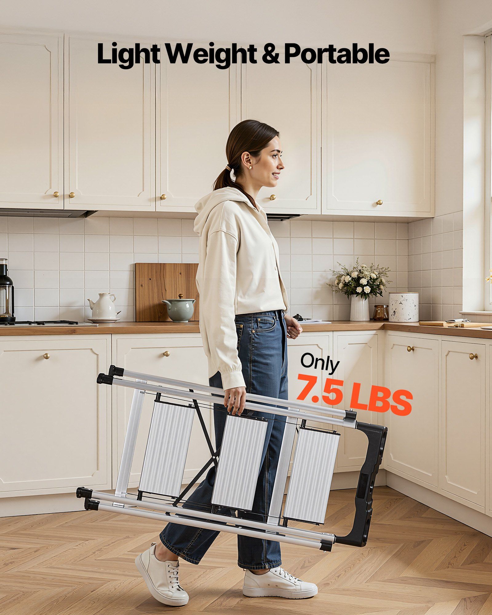 3 Step Ladder, Folding Step Stool with Wide Anti-Slip Pedal and Comfort Handgrip, 150 kg Capacity Portable V952-LHJBGTSB00002PVUB001V0