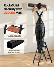 3 Step Ladder, Folding Step Stool with Wide Anti-Slip Pedal and Comfort Handgrip, Lightweight 150 kg Capacity V952-LHJHJTSB0000TIJOS001V0
