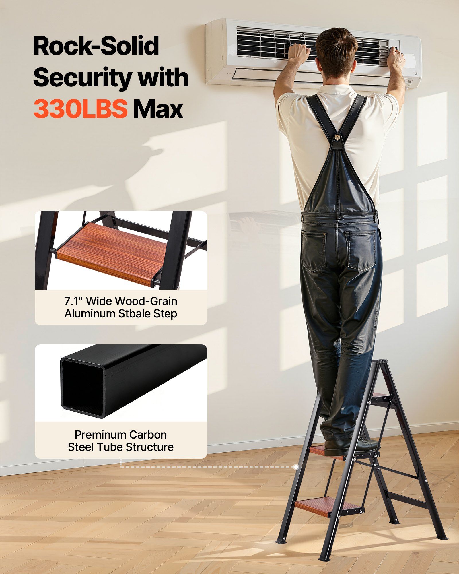 3 Step Ladder, Folding Step Stool with Wide Anti-Slip Pedal and Comfort Handgrip, Lightweight 150 kg Capacity V952-LHJHJTSB0000TIJOS001V0