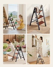 3 Step Ladder, Folding Step Stool with Wide Anti-Slip Pedal and Comfort Handgrip, Lightweight 150 kg Capacity V952-LHJHJTSB0000TIJOS001V0