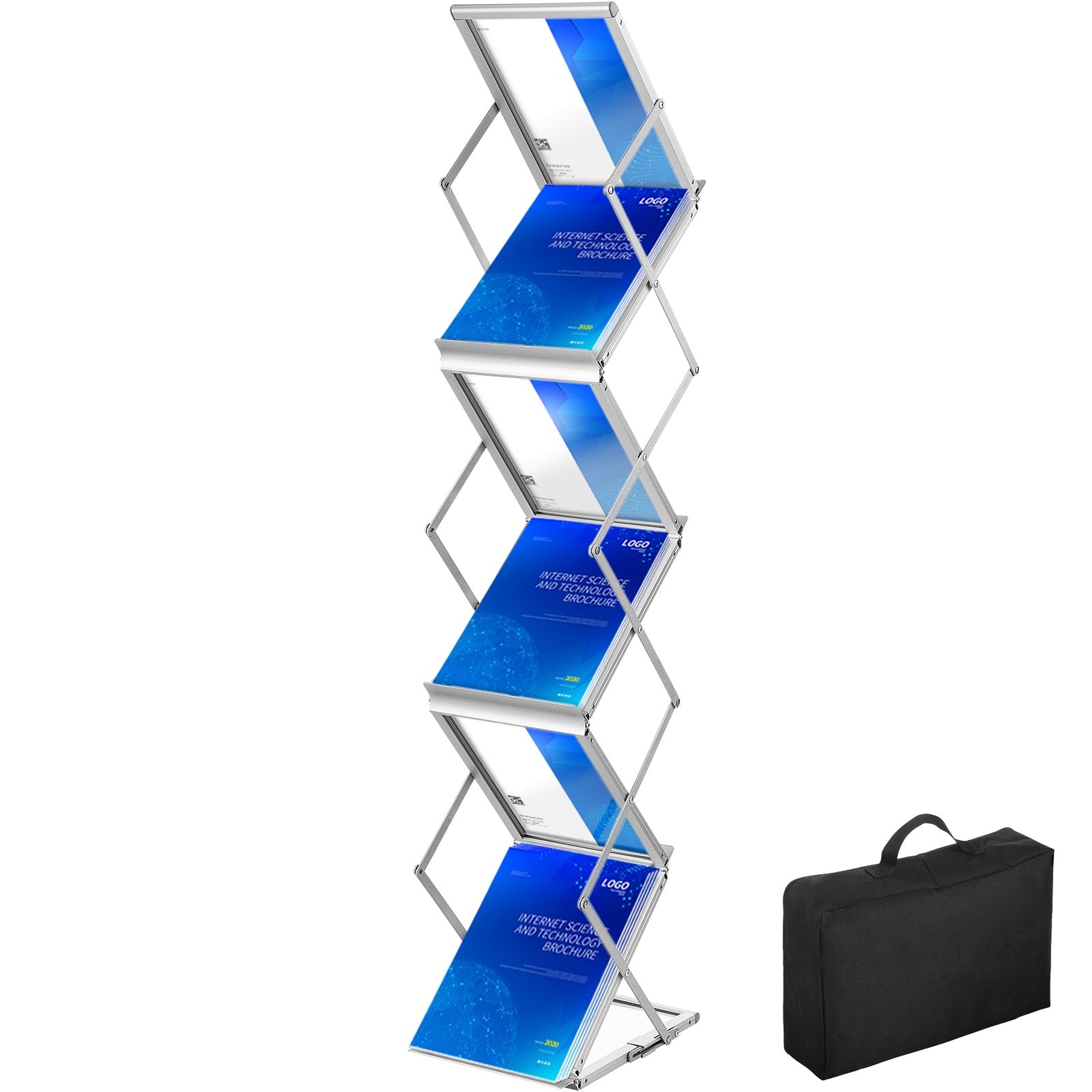 Literature Rack, 6 Pockets, Pop up Aluminum Magazine Rack, Lightweight Catalog Holder Stand w/Carrying Bag V952-LHJJCZDSSM6A4NJPRV0