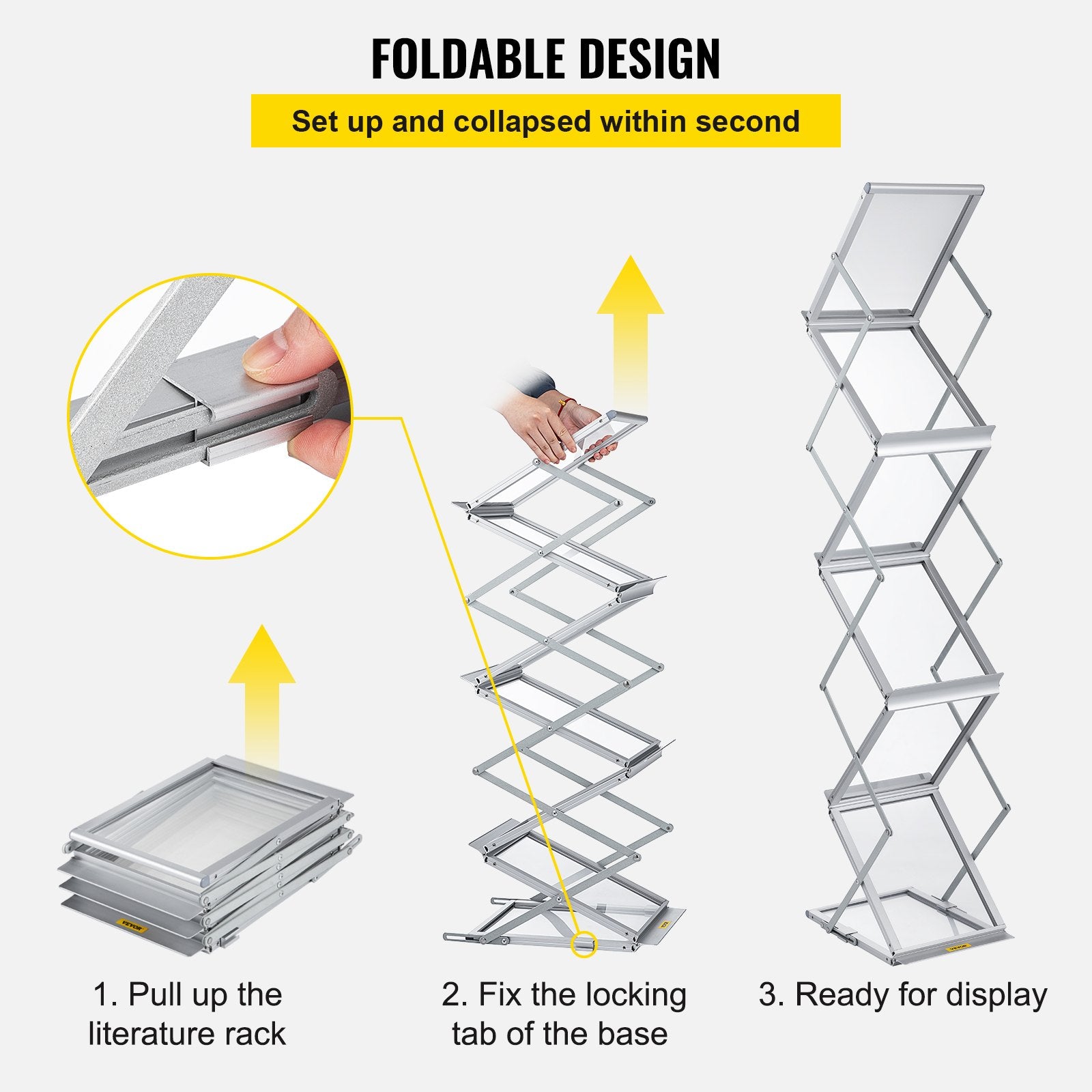 Literature Rack, 6 Pockets, Pop up Aluminum Magazine Rack, Lightweight Catalog Holder Stand w/Carrying Bag V952-LHJJCZDSSM6A4NJPRV0