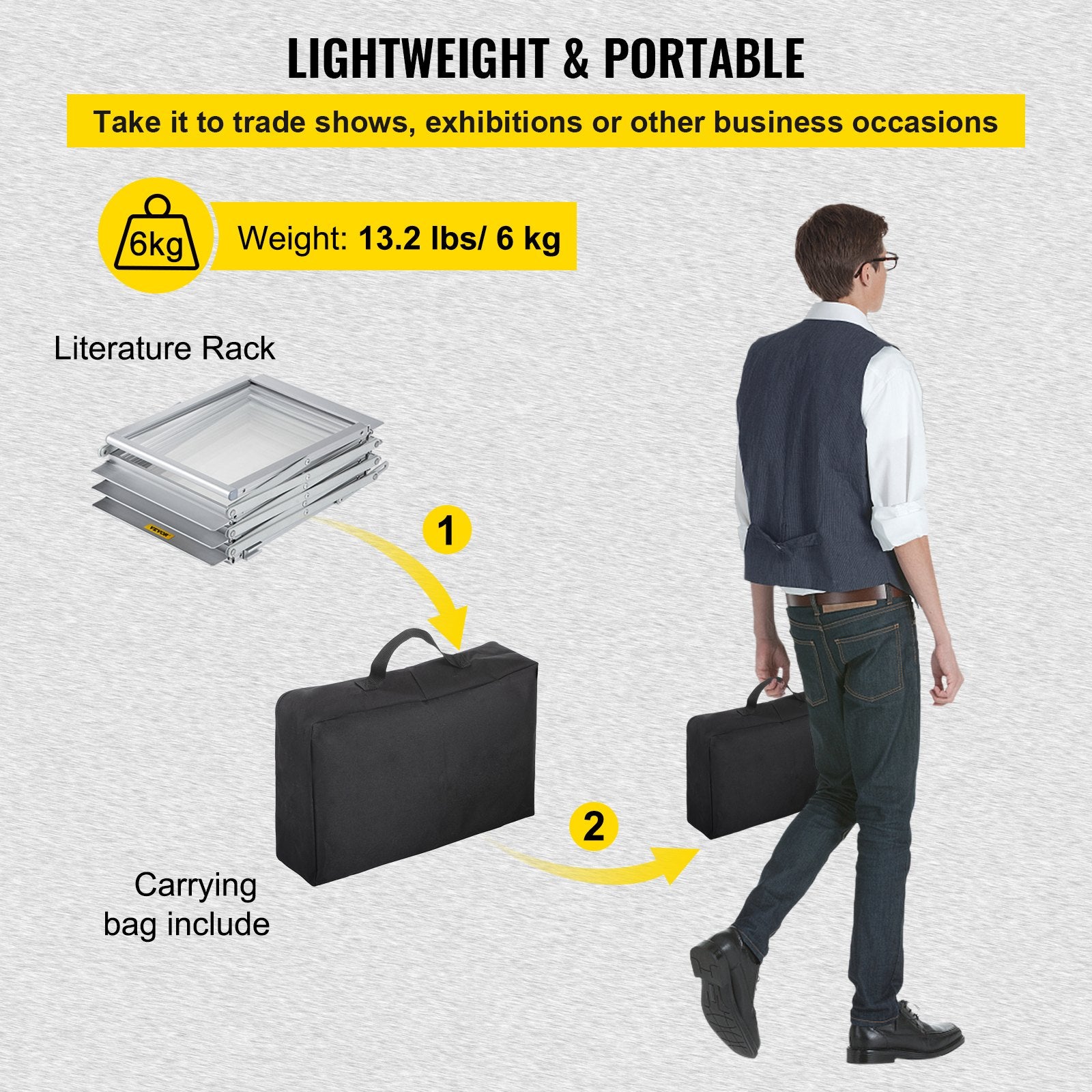Literature Rack, 6 Pockets, Pop up Aluminum Magazine Rack, Lightweight Catalog Holder Stand w/Carrying Bag V952-LHJJCZDSSM6A4NJPRV0