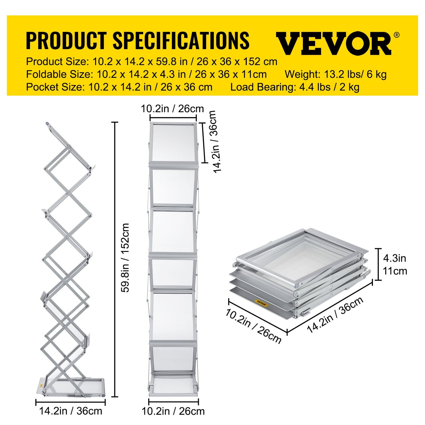 Literature Rack, 6 Pockets, Pop up Aluminum Magazine Rack, Lightweight Catalog Holder Stand w/Carrying Bag V952-LHJJCZDSSM6A4NJPRV0