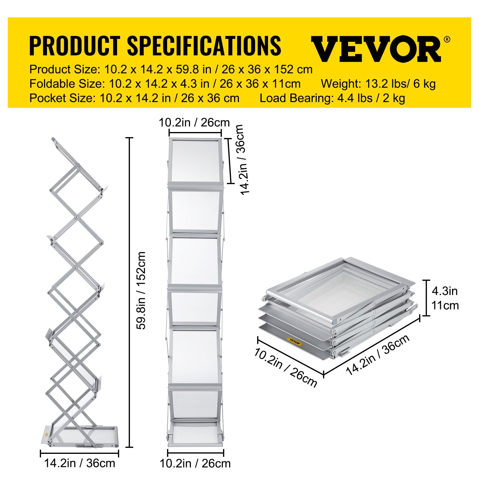 Literature Rack, 6 Pockets, Pop up Aluminum Magazine Rack, Lightweight Catalog Holder Stand w/Carrying Bag V952-LHJJCZDSSM6A4NJPRV0