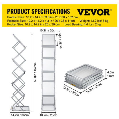 Literature Rack, 6 Pockets, Pop up Aluminum Magazine Rack, Lightweight Catalog Holder Stand w/Carrying Bag V952-LHJJCZDSSM6A4NJPRV0