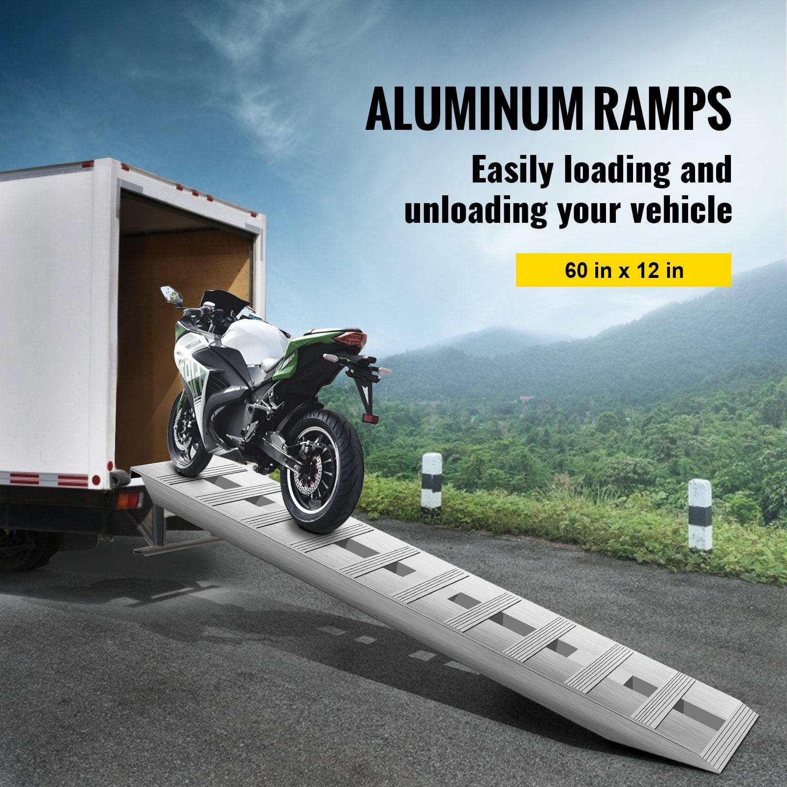 60' X 12' X 2.5'Aluminum Trailer Ramps 6000LBS Total Beavertail Hook End 1 Pair 2 Ramps V952-LHJPD60X12IN2ZZ01V0