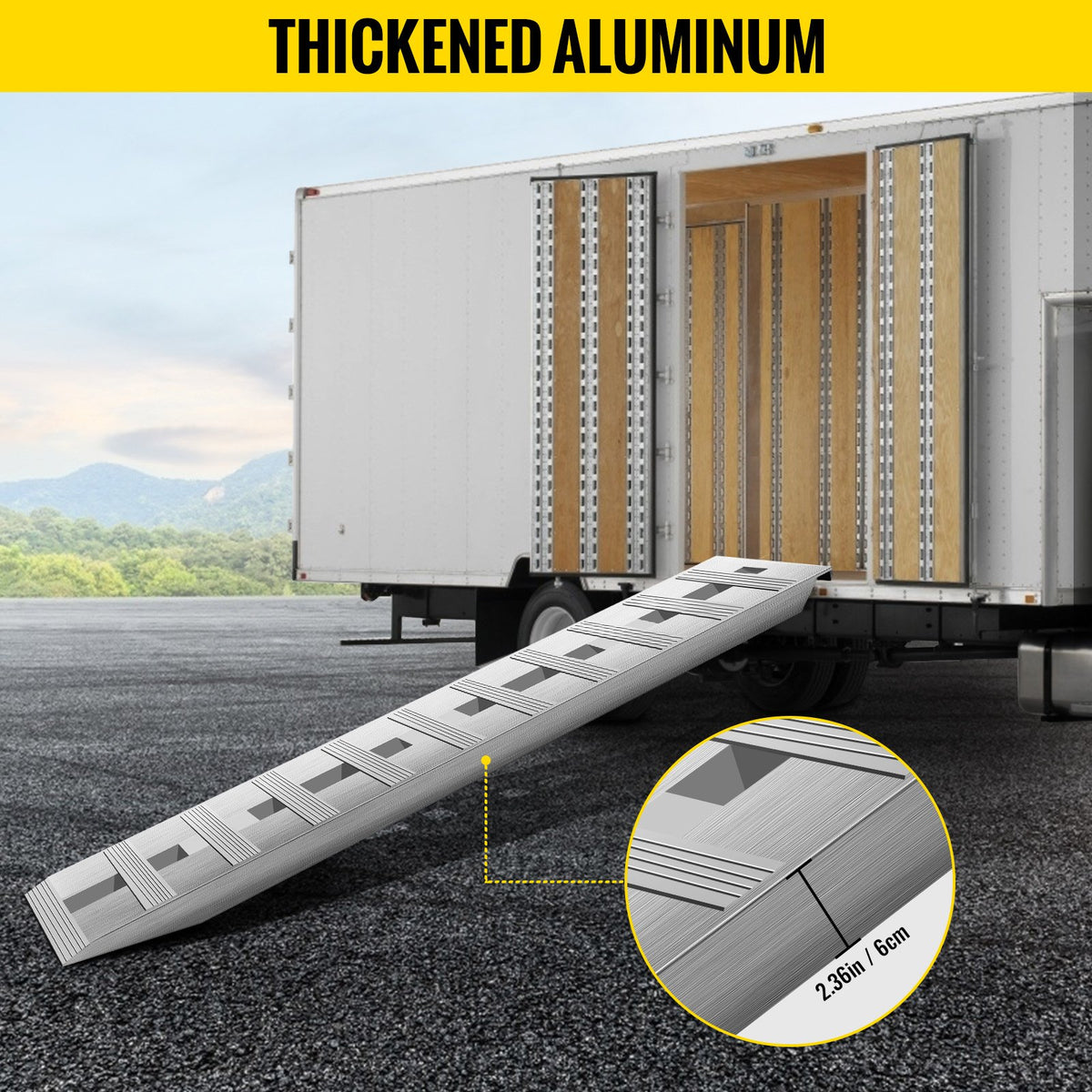60' X 12' X 2.5'Aluminum Trailer Ramps 6000LBS Total Beavertail Hook End 1 Pair 2 Ramps V952-LHJPD60X12IN2ZZ01V0