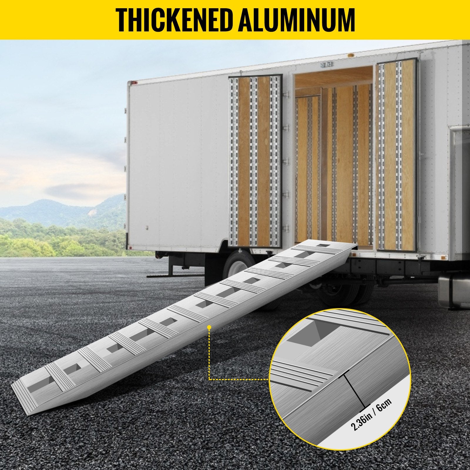 60' X 12' X 2.5'Aluminum Trailer Ramps 6000LBS Total Beavertail Hook End 1 Pair 2 Ramps V952-LHJPD60X12IN2ZZ01V0