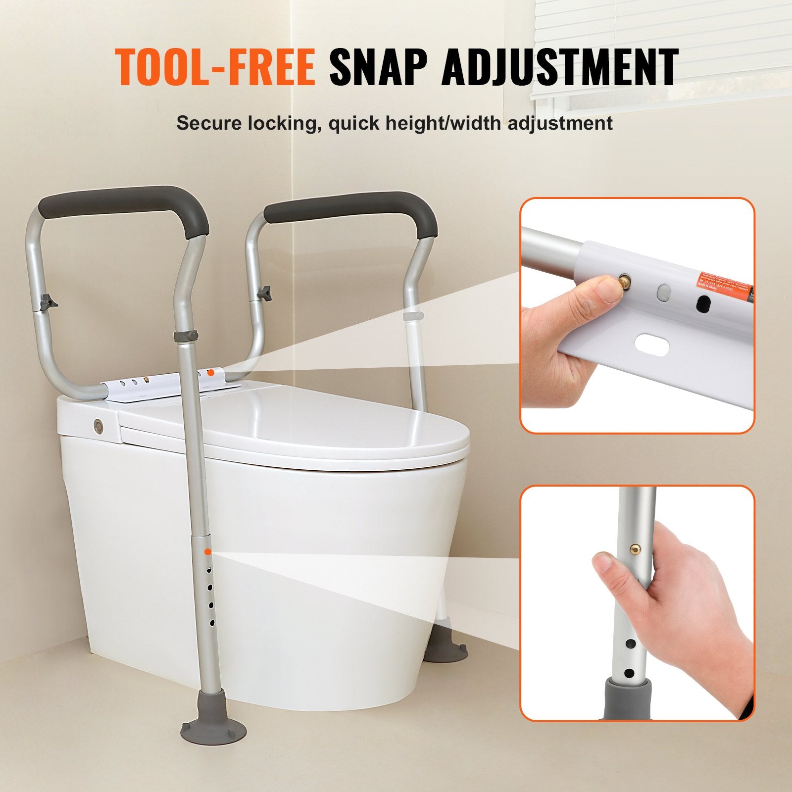 Toilet Safety Rail, Bathroom Toilet Seat Frame, Adjustable Width & Height Fit Most Toilets, Supports 136 kg, V952-LJLDSAQLG300LXDX1V0