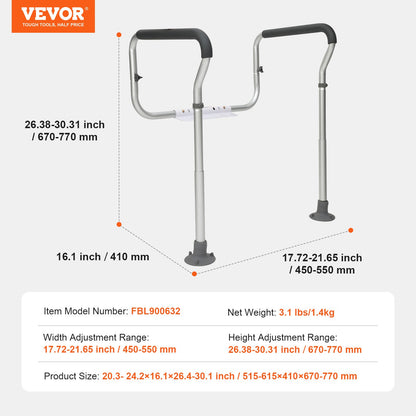 Toilet Safety Rail, Bathroom Toilet Seat Frame, Adjustable Width & Height Fit Most Toilets, Supports 136 kg, V952-LJLDSAQLG300LXDX1V0