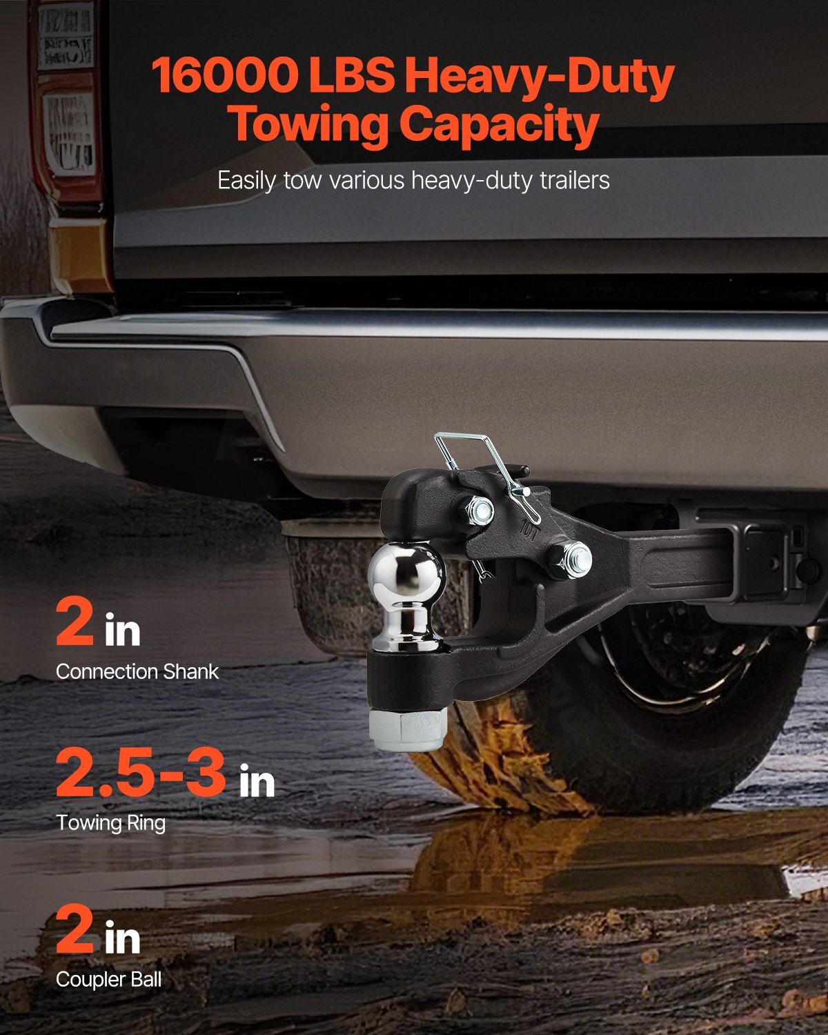 Pintle Hook, 7256 kg Capacity, Pintle Hook Hitch for 50.4 mm Hitch Hook Military Receiver, Combination 50.4 V952-LJQXHTGDGQ2IPCCGVV0