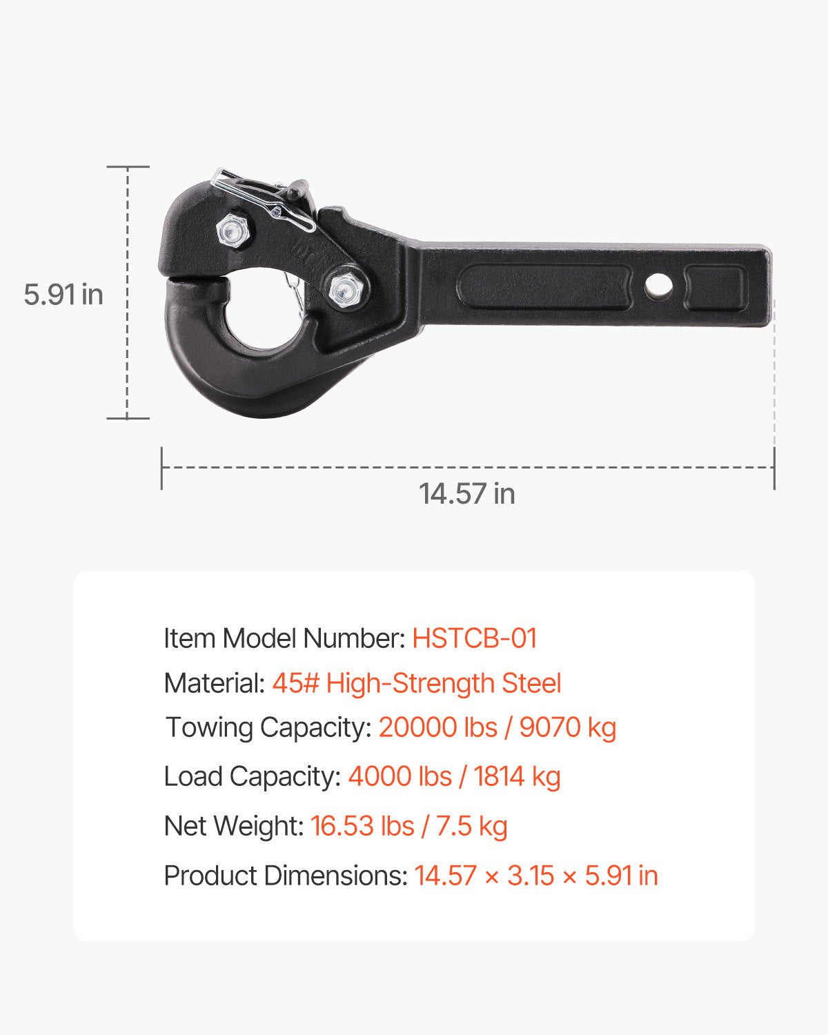 Pintle Hitch 50.4 mm Receiver Hook 63.5 - 76.2 mm Lunette Ring 9070 kg V952-LJQXHTGWGQWCI5HWPV0
