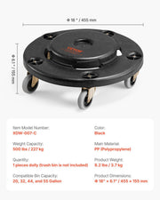 Trash Can Dolly, Fit 20, 32, 44, 55 Gallon Containers, Round Trash Can Roller Base with 4 Lockable Wheels, V952-LJTTCHS1JYXBCQQ2TV0