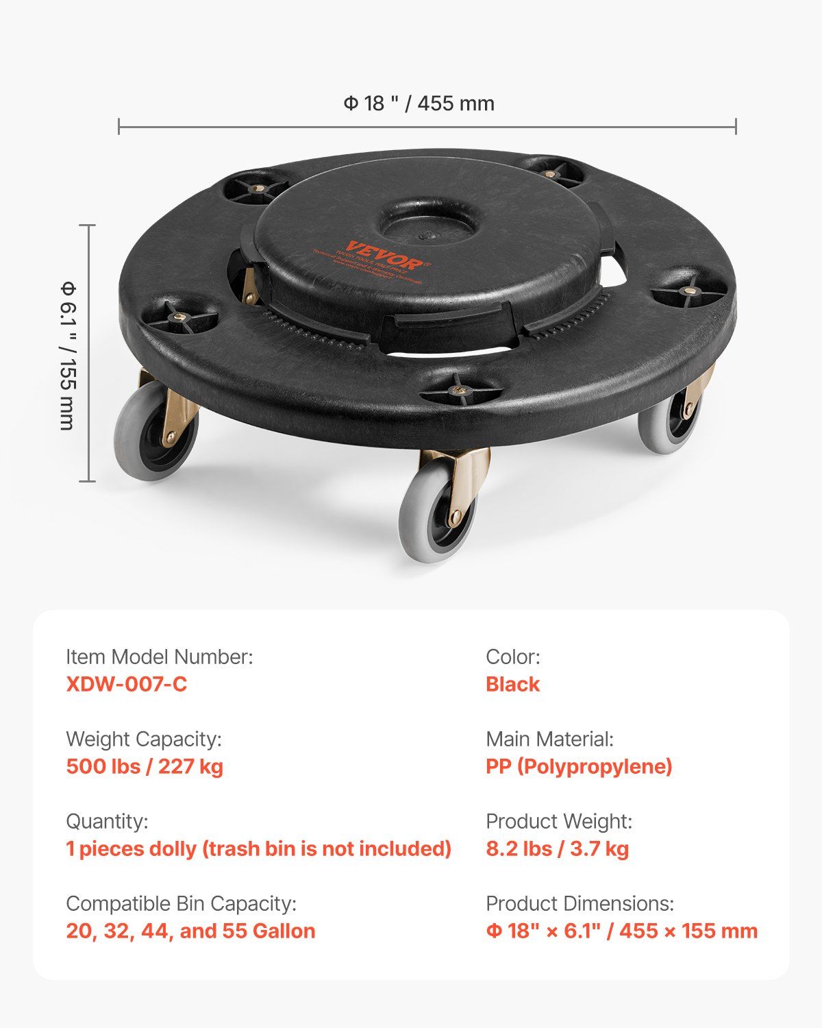 Trash Can Dolly, Fit 20, 32, 44, 55 Gallon Containers, Round Trash Can Roller Base with 4 Lockable Wheels, V952-LJTTCHS1JYXBCQQ2TV0