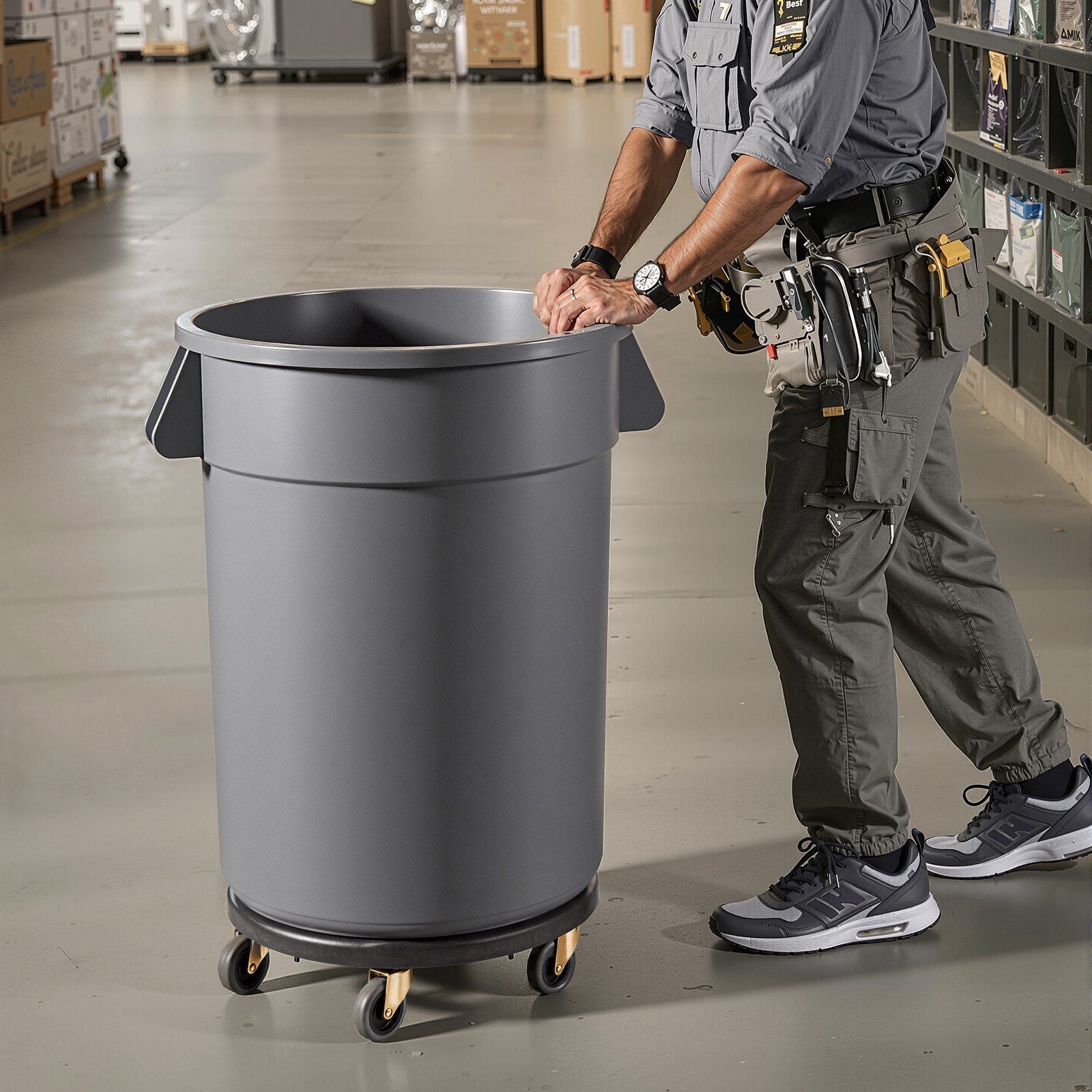 Trash Can Dolly, Fit 20, 32, 44, 55 Gallon Containers, Round Trash Can Roller Base with 4 Lockable Wheels, V952-LJTTCHS1JYXBCQQ2TV0
