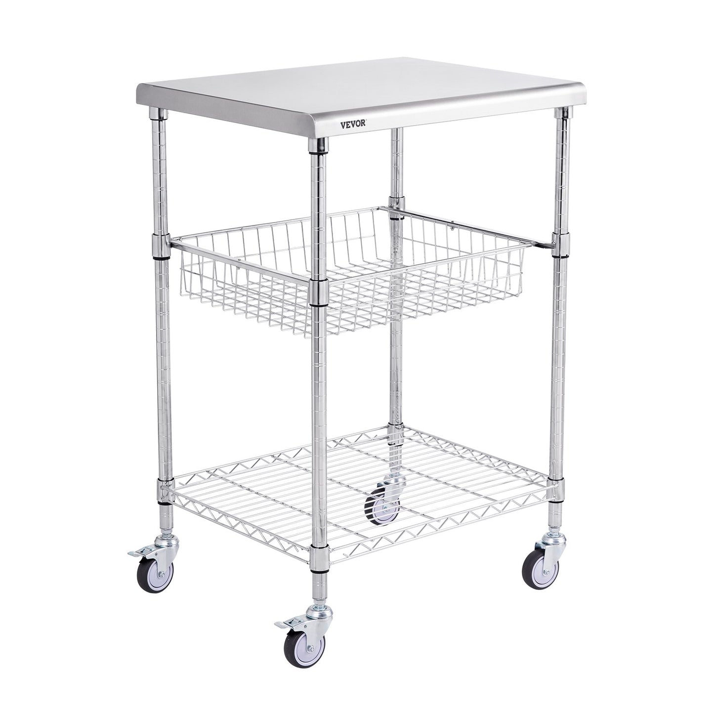 Kitchen Utility Cart, 3 Tiers, Wire Rolling Cart with 213kg Capacity, Steel Service Cart on Wheels, Metal V952-LLCFTCCB20X24IGJ4V0