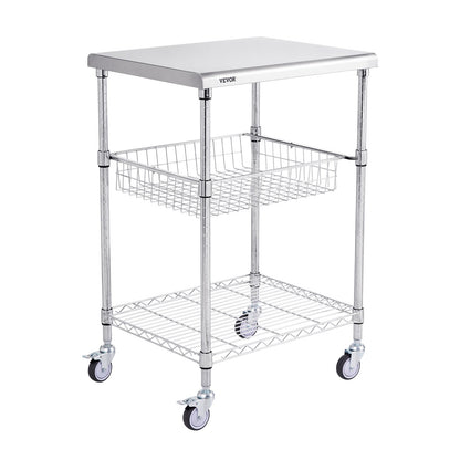 Kitchen Utility Cart, 3 Tiers, Wire Rolling Cart with 213kg Capacity, Steel Service Cart on Wheels, Metal V952-LLCFTCCB20X24IGJ4V0