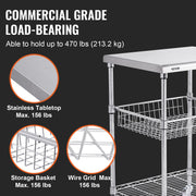 Kitchen Utility Cart, 3 Tiers, Wire Rolling Cart with 213kg Capacity, Steel Service Cart on Wheels, Metal V952-LLCFTCCB20X24IGJ4V0