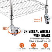 Kitchen Utility Cart, 3 Tiers, Wire Rolling Cart with 213kg Capacity, Steel Service Cart on Wheels, Metal V952-LLCFTCCB20X24IGJ4V0