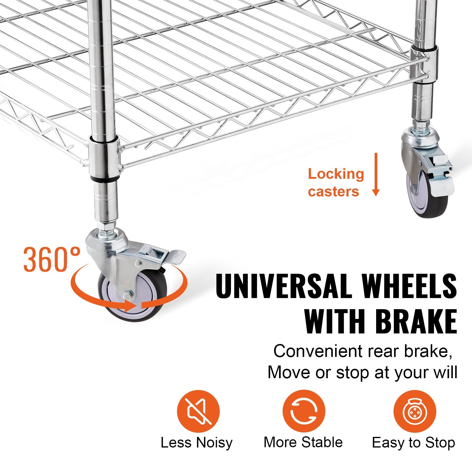 Kitchen Utility Cart, 3 Tiers, Wire Rolling Cart with 213kg Capacity, Steel Service Cart on Wheels, Metal V952-LLCFTCCB20X24IGJ4V0