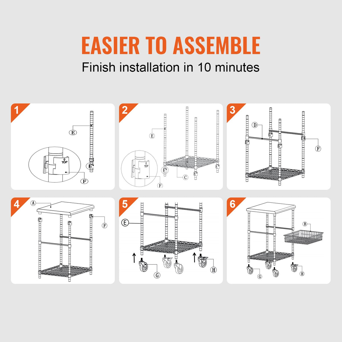Kitchen Utility Cart, 3 Tiers, Wire Rolling Cart with 213kg Capacity, Steel Service Cart on Wheels, Metal V952-LLCFTCCB20X24IGJ4V0