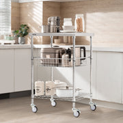 Kitchen Utility Cart, 3 Tiers, Wire Rolling Cart with 213kg Capacity, Steel Service Cart on Wheels, Metal V952-LLCFTCCB20X24IGJ4V0