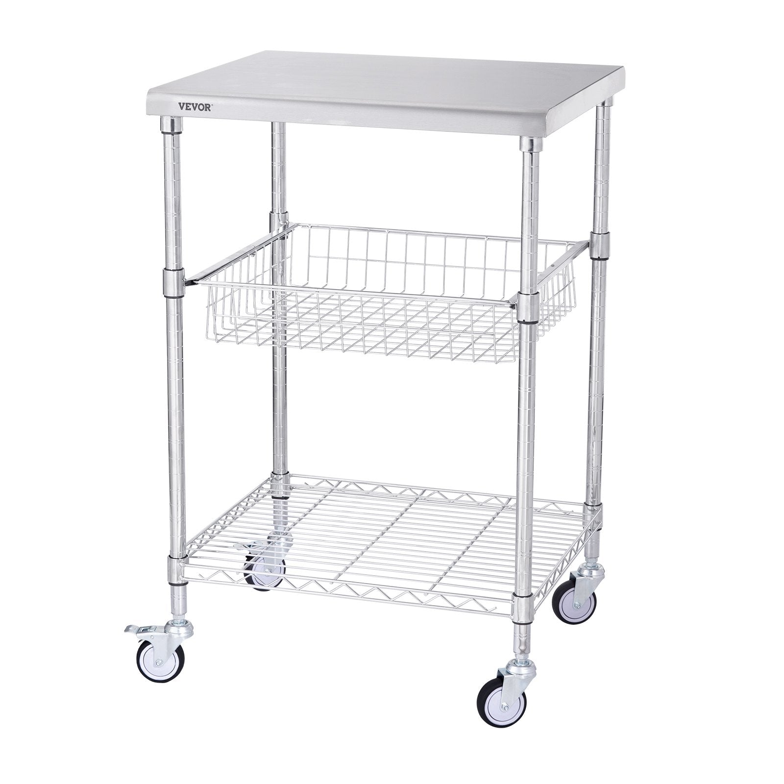 Kitchen Utility Cart, 3 Tiers, Wire Rolling Cart with 213kg Capacity, Steel Service Cart on Wheels, Metal V952-LLCFTCCB20X24IGJ4V0